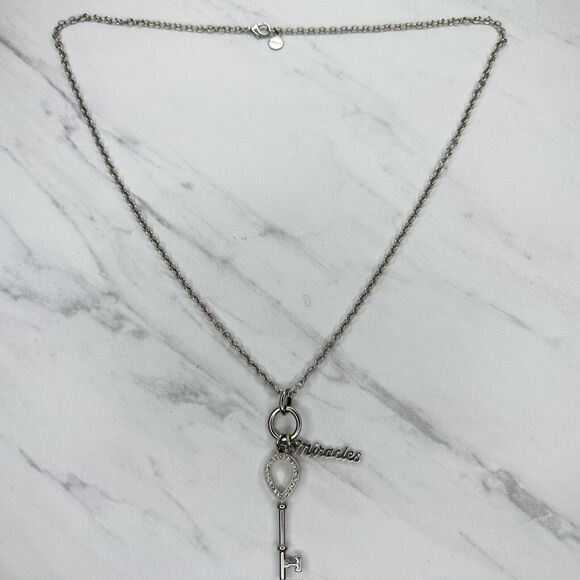 Chicos Silver Tone Chain Link Key Miracles Rhinestone Pendant Necklace ✨ - Picture 2 of 8